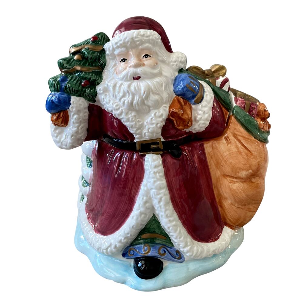 Home for the Holidays Santa Claus Cookie Jar With Toy Bag And Christmas Tree 10"